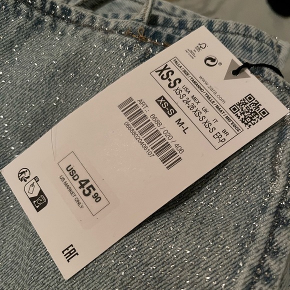 Zara NWT Rhinestone Jewel Denim Crop Top XS - Picture 12 of 12